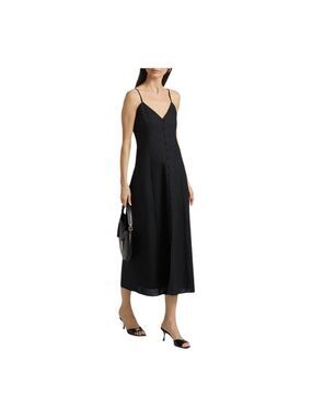 Women's PAIGE Modena Black V-Neck Button-Front Midi Dress Size 4